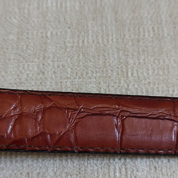 Gator Cowhide Brown Leather Belt Gold Buckle Size 32 - Picture 8 of 11
